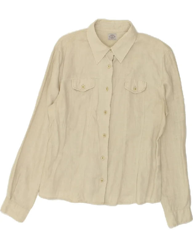 ARMANI Womens Shirt UK 12 Medium Beige Linen Relaxed Button-Down Short Shirt