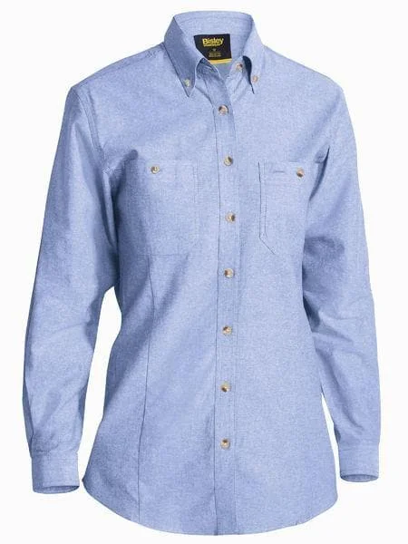 Bisley Women's Long Sleeve Chambray Shirt (BL6407) Comfortable Peplum Short Shirt