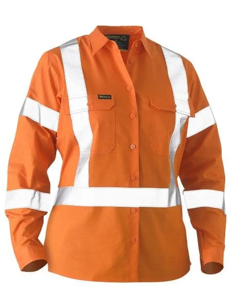 Bisley Women's X Taped Hi Vis Recycled Drill Shirt (BL6266XT) Fashionable Button-Front Short Sleeve