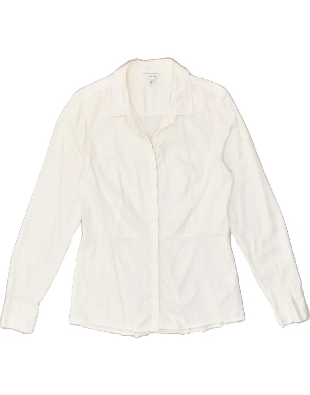 CALVIN KLEIN Womens Shirt UK 14 Medium White Cotton Casual Button-Down Short Shirt