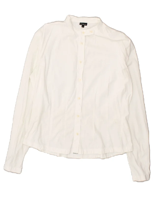 CALVIN KLEIN Womens Shirt UK 16 Large White Classic Button-Up Short Tee