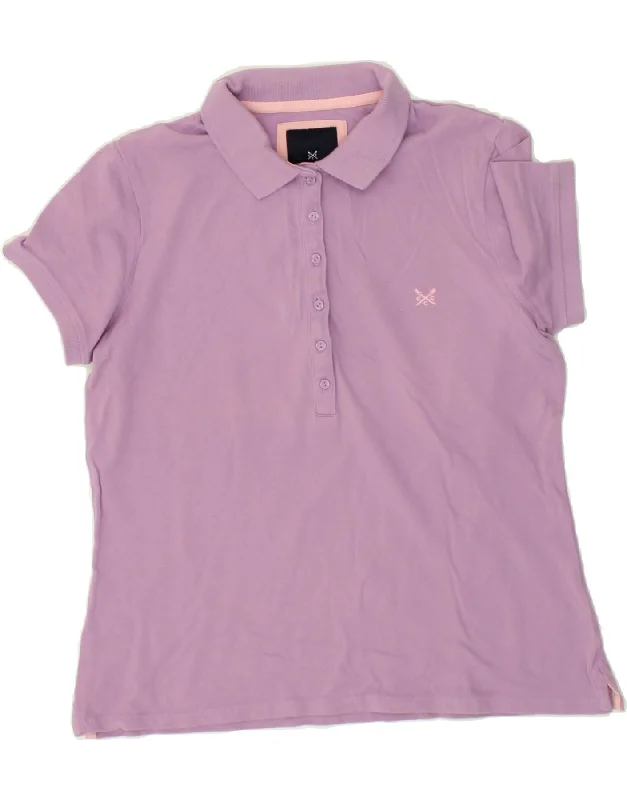 CREW CLOTHING Womens Polo Shirt UK 14 Medium Purple Cotton Fashionable Cuffed Short Sleeve