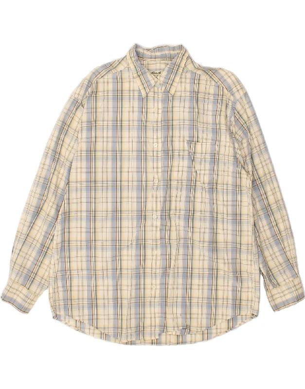 EDDIE BAUER Womens Shirt Large Beige Check Cotton Cozy Printed Short Shirt