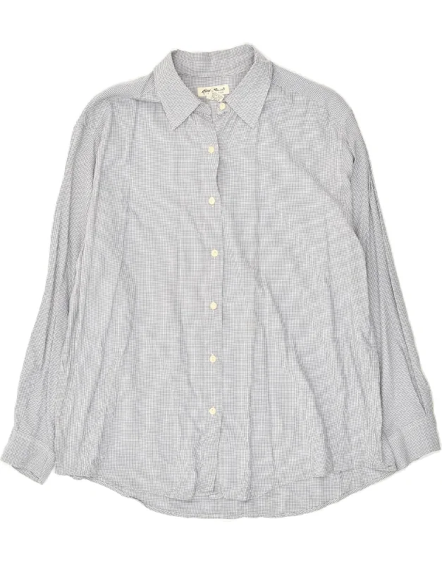 EDDIE BAUER Womens Shirt UK 18 XL Grey Gingham Cotton Fashionable Draped Short Sleeve