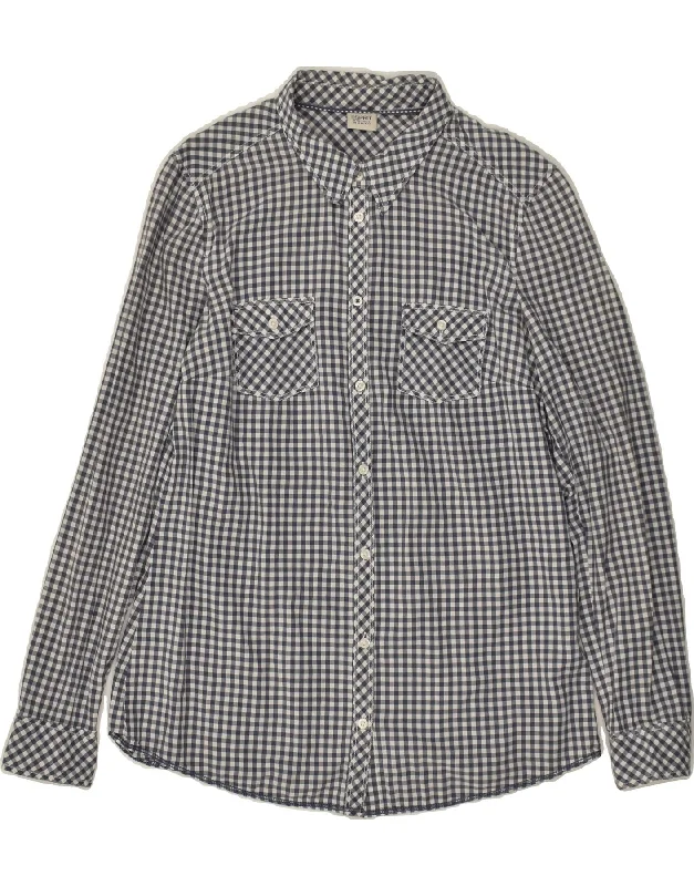 ESPRIT Womens Shirt UK 12 Medium Grey Gingham Elegant Draped Short Shirt