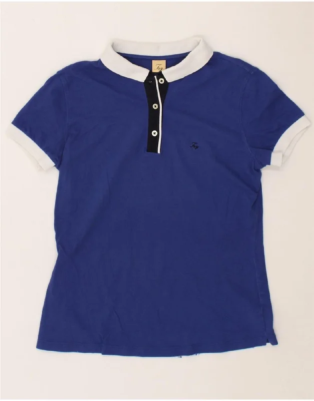 FAY Womens Polo Shirt UK 14 Medium Blue Cotton Casual Slouchy Short Sleeve