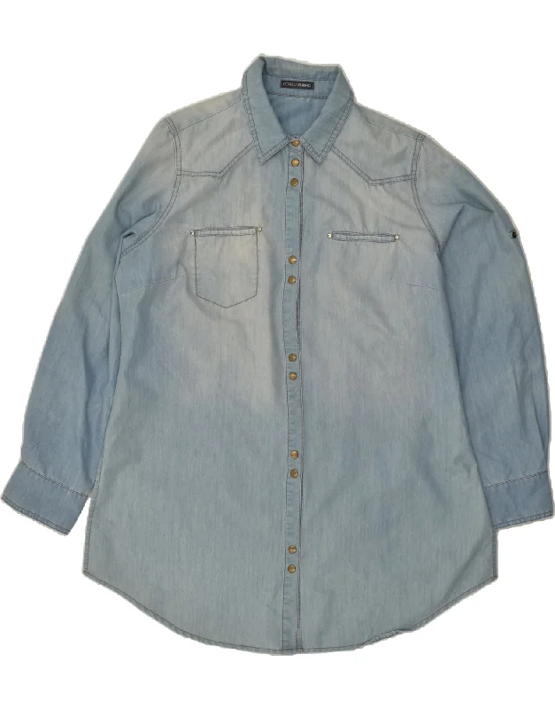 FIORELLA RUBINO Womens Denim Shirt UK 16 Large Blue Cotton Fashionable Short Sleeve Shirt