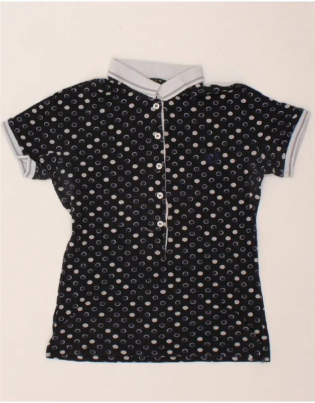 FRED PERRY Womens Polo Shirt UK 12 Medium Black Spotted Cotton Classic Cropped Short Sleeve