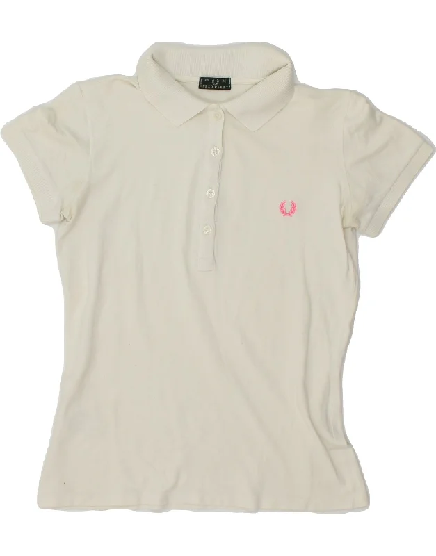 FRED PERRY Womens Polo Shirt UK 12 Medium White Cotton Comfortable Short Sleeve Tee