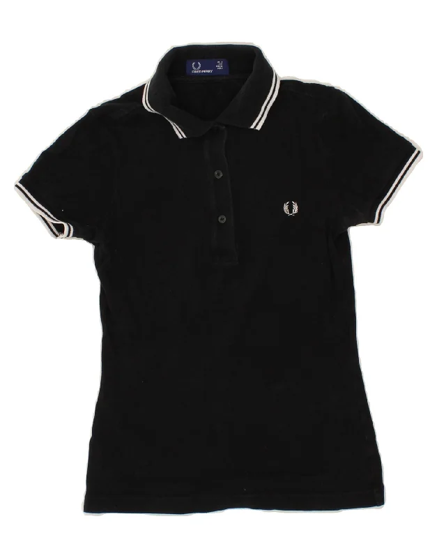 FRED PERRY Womens Polo Shirt UK 8 Medium Black Cotton Comfortable Summer Short Shirt