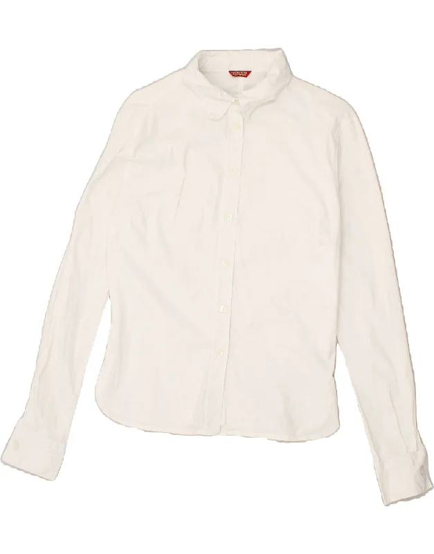 GUESS Womens Shirt UK 18 XL White Stylish Split-Hem Short Shirt