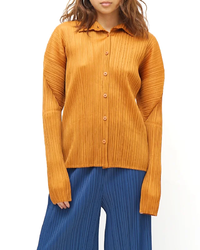 Pleats Please Mustard Shirt Trendy Button-Front Short Sleeve