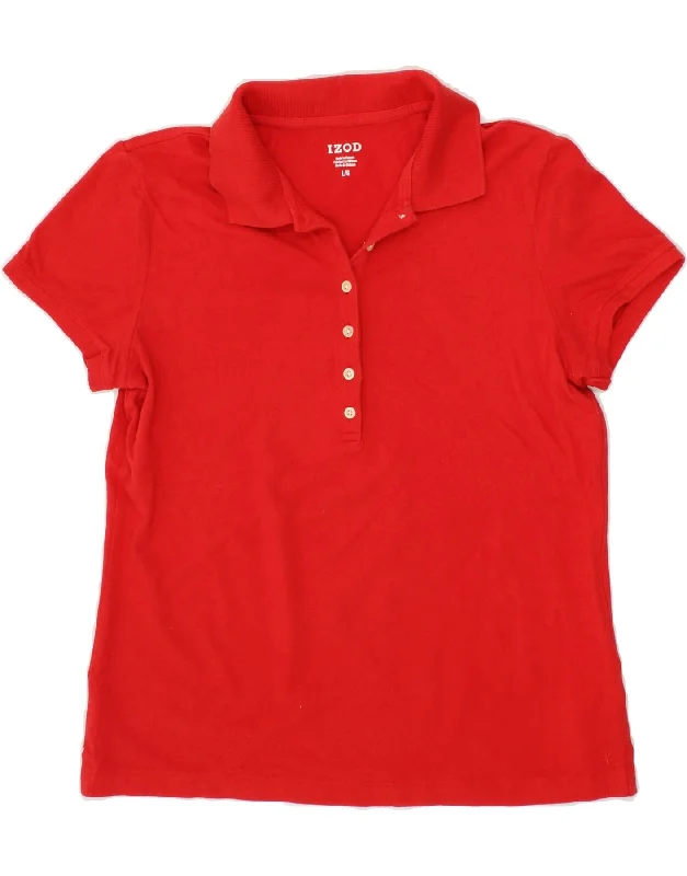 IZOD Womens Polo Shirt UK 14 Large Red Cotton Fashionable Pleated Short Shirt