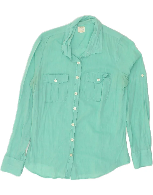 J. CREW Womens Shirt UK 10 Small Turquoise Cotton Relaxed Button-Down Short Shirt