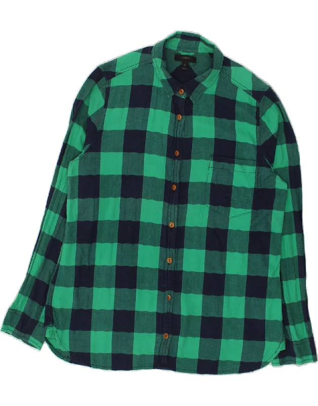 J. CREW Womens Shirt US 12 Large Green Gingham Cotton Modern Short Sleeve Top