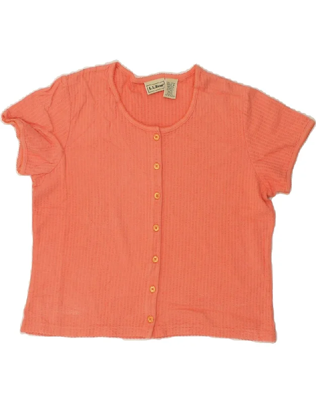 L.L.BEAN Womens Shirt Blouse UK 10 Small Orange Cotton Comfortable Stretch Short Shirt