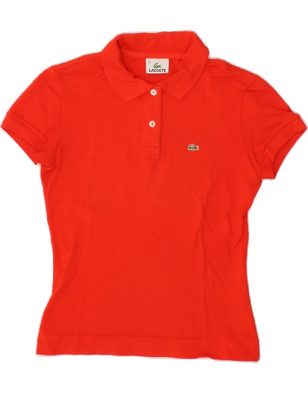 LACOSTE Womens Polo Shirt Size 38 Medium Red Cotton Chic Button-Up Short Shirt