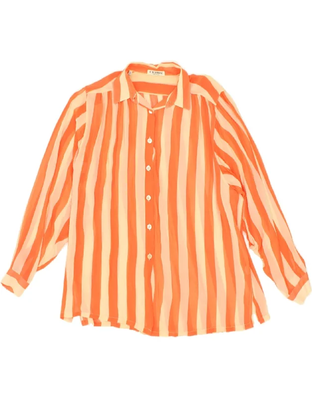 L'EQUIPE Womens Shirt Blouse IT 42 Medium Orange Striped Viscose Elegant Silk Short Shirt