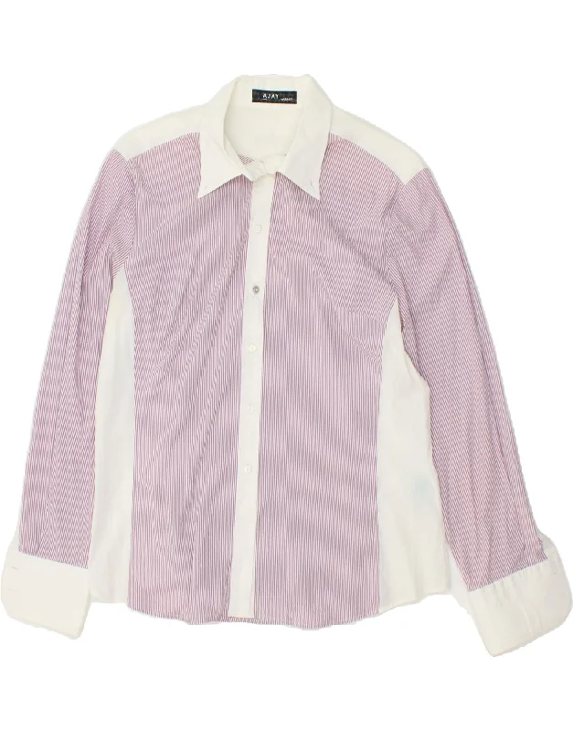 LIU JO Womens Shirt IT 48 XL Purple Pinstripe Cotton Casual Plain Short Shirt