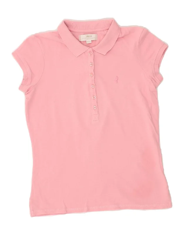 MARLBORO CLASSICS Womens Polo Shirt UK 12 Medium Pink Casual Ruffle Short Shirt