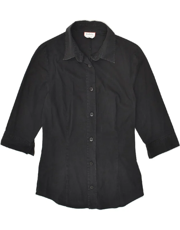 MAX&CO. Womens Shirt UK 8 Small Black Casual Cotton Short Shirt