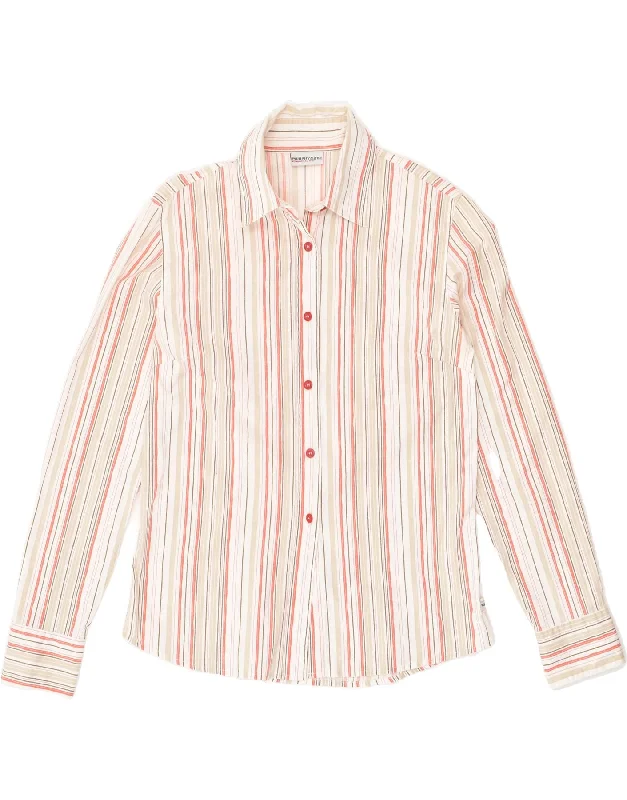 MURPHY & NYE Womens Shirt UK 12 Medium Beige Striped Soft Cotton Short Shirt