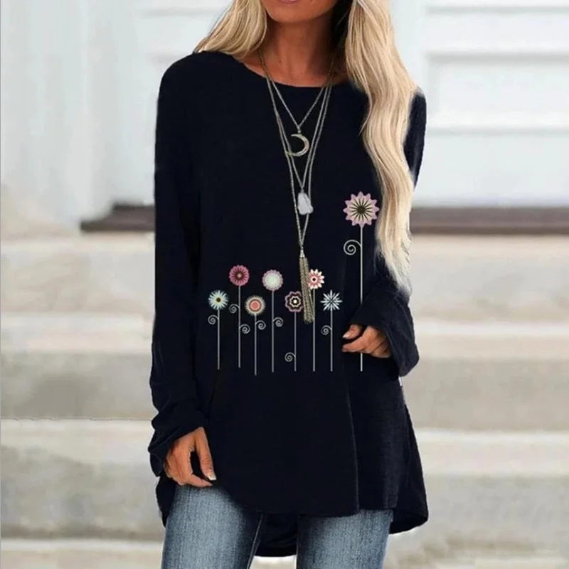 New Autumn Floral Print Loose Tshirts Women Long Sleeve Casual T Shirts Plus Size S-5XL Female Shirts 2019 Women Clothes Tops Trendy Ruffled Short Sleeve