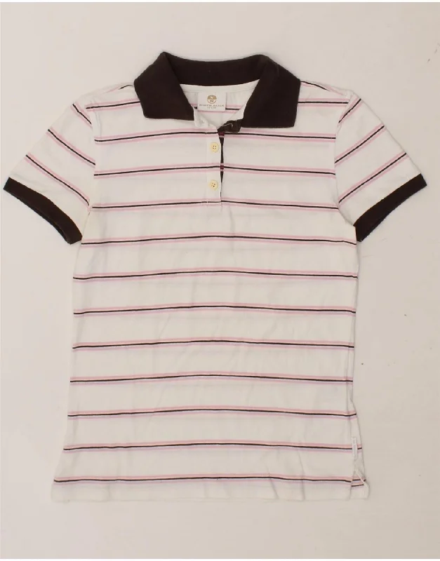 NORTH SAILS Womens Polo Shirt UK 12 Medium White Striped Cotton Soft Cotton Short Shirt