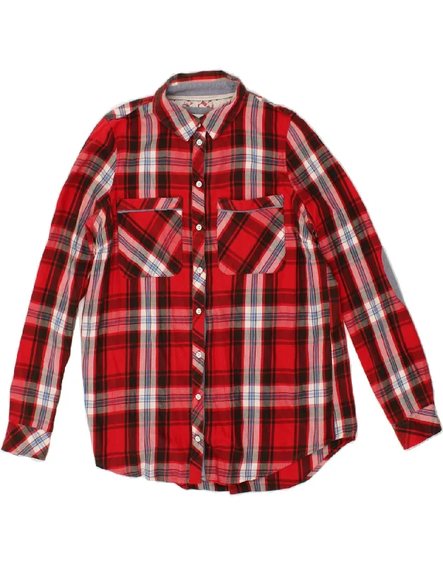 ONLY Womens Shirt EU 34 XS Red Check Cotton Fashionable Short Sleeve Vest