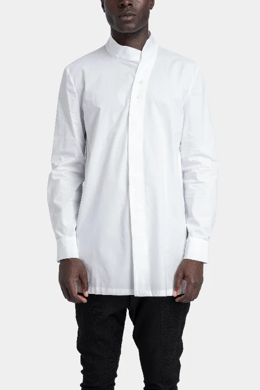 Overlap collar shirt, White Casual Loose Short Sleeve