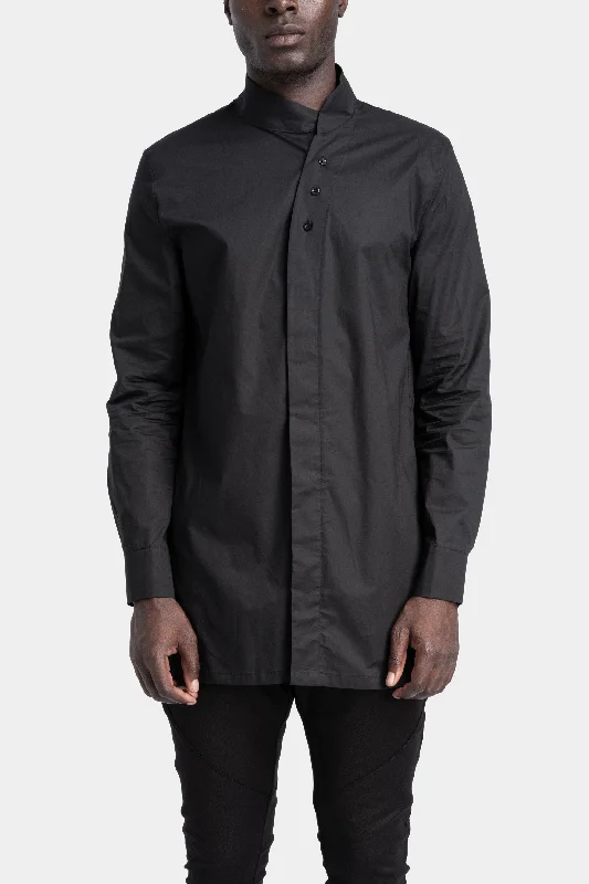 Overlap collar shirt, Black Comfortable Graphic Short Sleeve