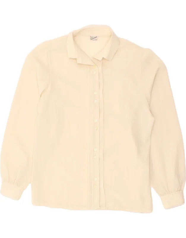 PRIMAVERA FIRENZE Womens Shirt UK 12 Medium Beige Polyester Relaxed Cotton Short Blouse