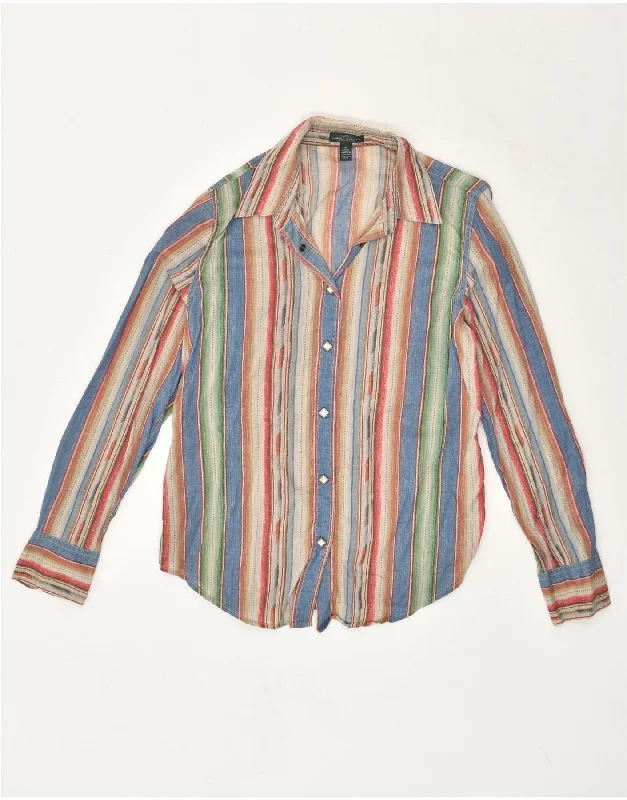 RALPH LAUREN Womens Shirt UK 14 Medium Multicoloured Striped Cotton Fashionable Tied Short Sleeve