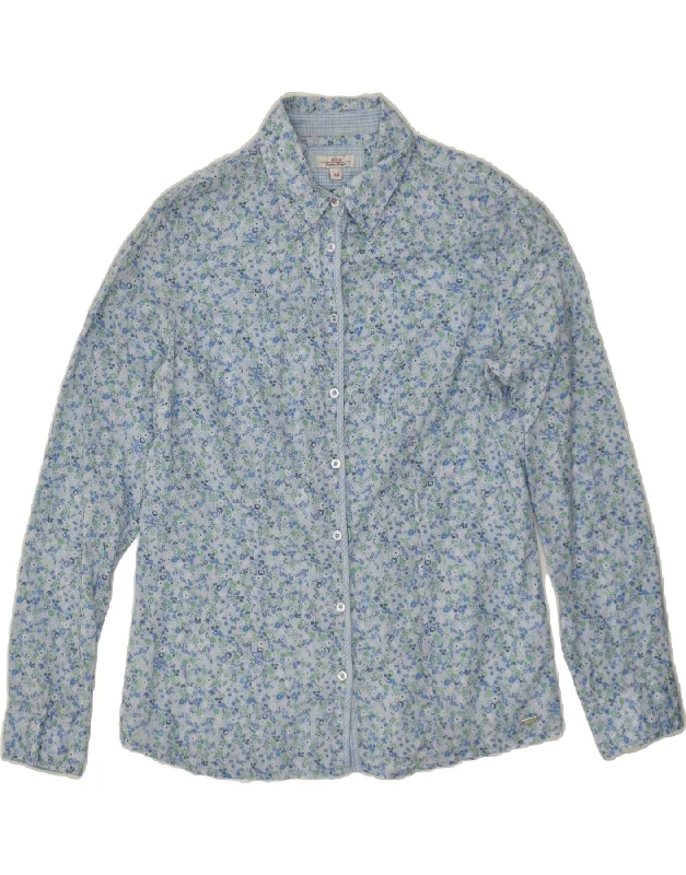 S.OLIVER Womens Shirt EU 40 Medium Blue Floral Stylish Split-Hem Short Shirt