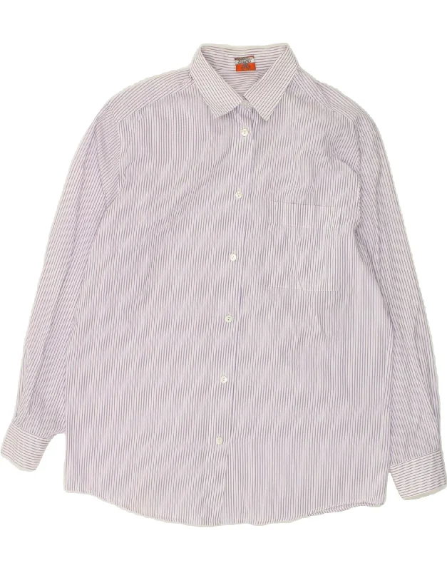 STEFANEL Womens Shirt UK 20 2XL Purple Pinstripe Elegant Button-Down Short Shirt