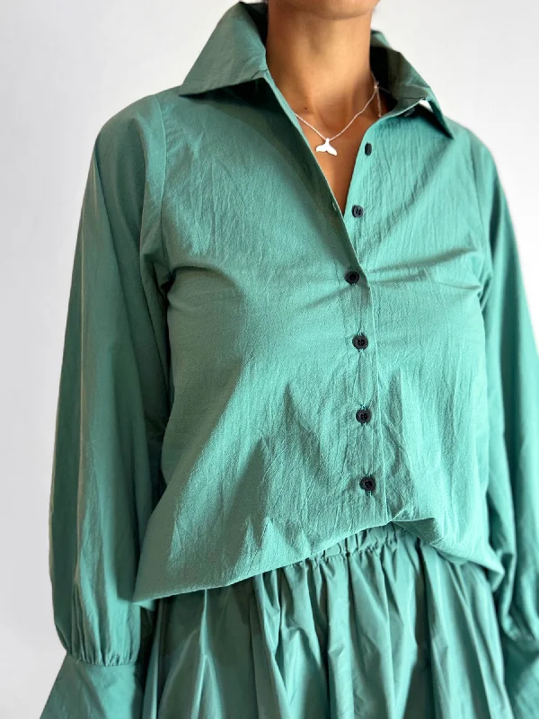 Teal Green Cotton Shirt Comfortable Flowing Short Sleeve