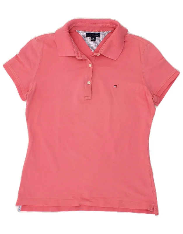 TOMMY HILFIGER Womens Polo Shirt UK 10 Small Pink Cotton Fashionable Short Sleeve Shirt