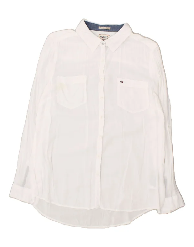 TOMMY HILFIGER Womens Shirt UK 14 Medium White Viscose Casual Boxy Short Shirt