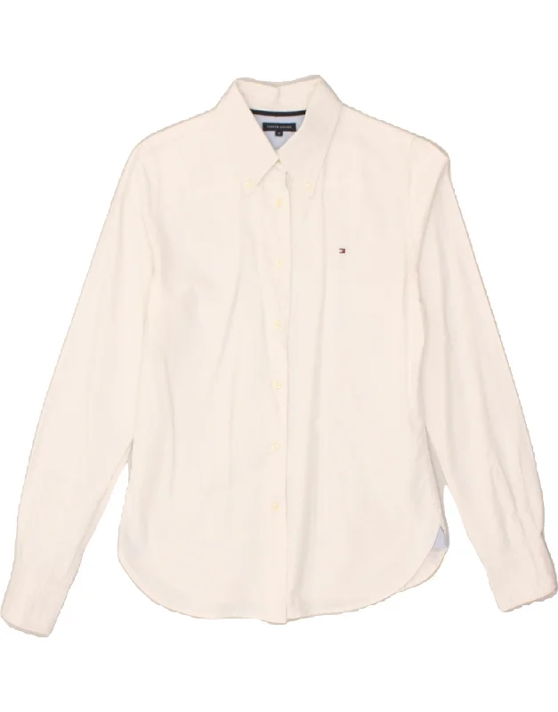 TOMMY HILFIGER Womens Shirt US 4 Small White Cotton Fashionable Sheer Short Shirt