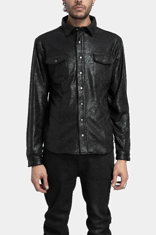 Vegan leather shirt Soft Silk Short Sleeve