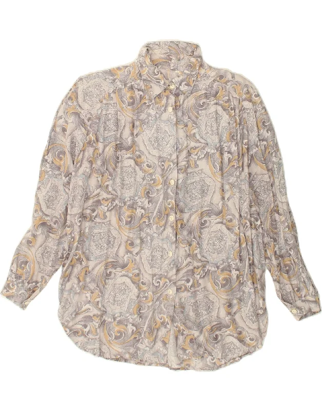 VINTAGE Womens Shirt UK 18 XL Beige Floral Modern Casual Short Sleeve