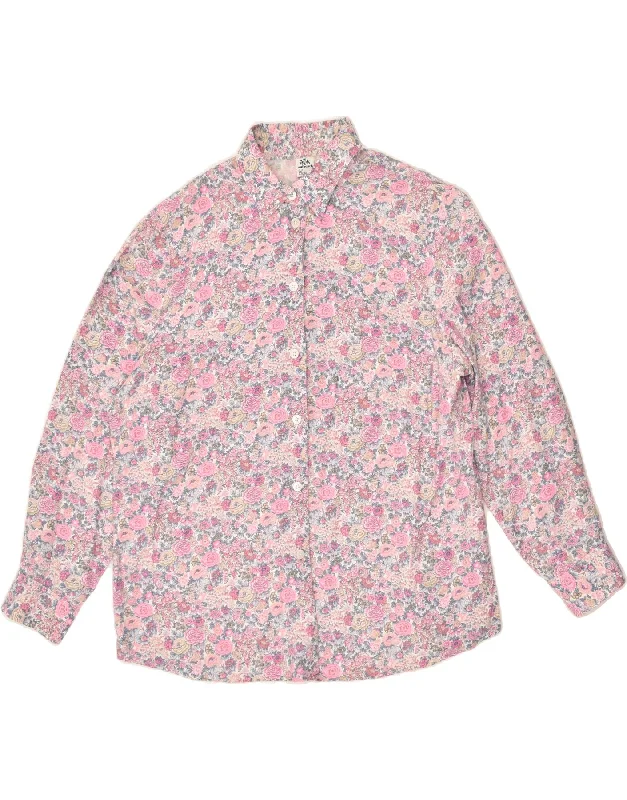 WALBUSCH Womens Shirt EU 44 XL Pink Floral Cotton Soft Silk Short Sleeve