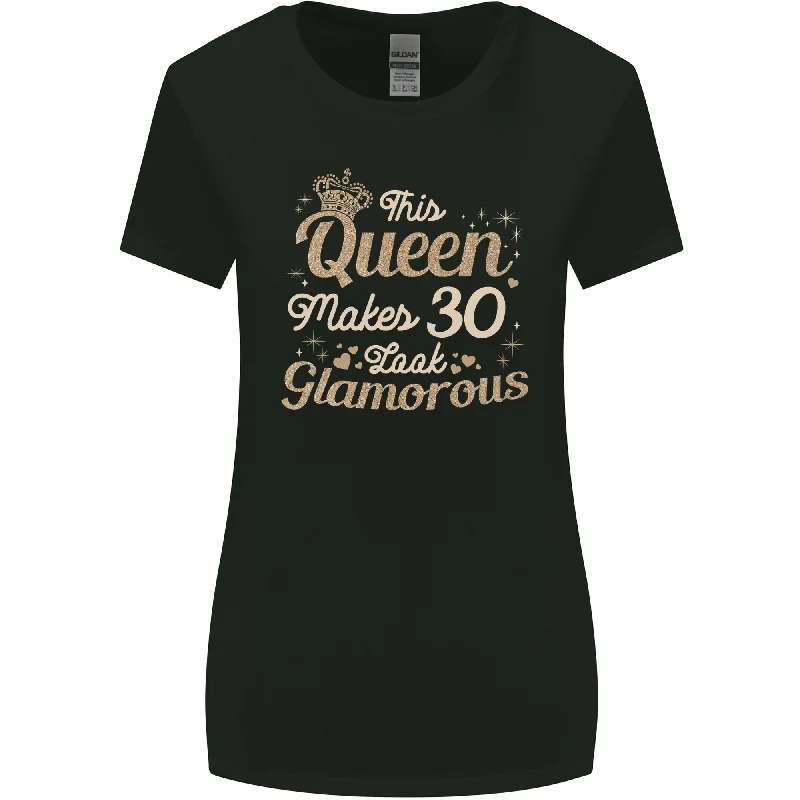 30th Birthday Queen Thirty Years Old 30 Womens Wider Cut T-Shirt Hooded Caped Shawl Collar