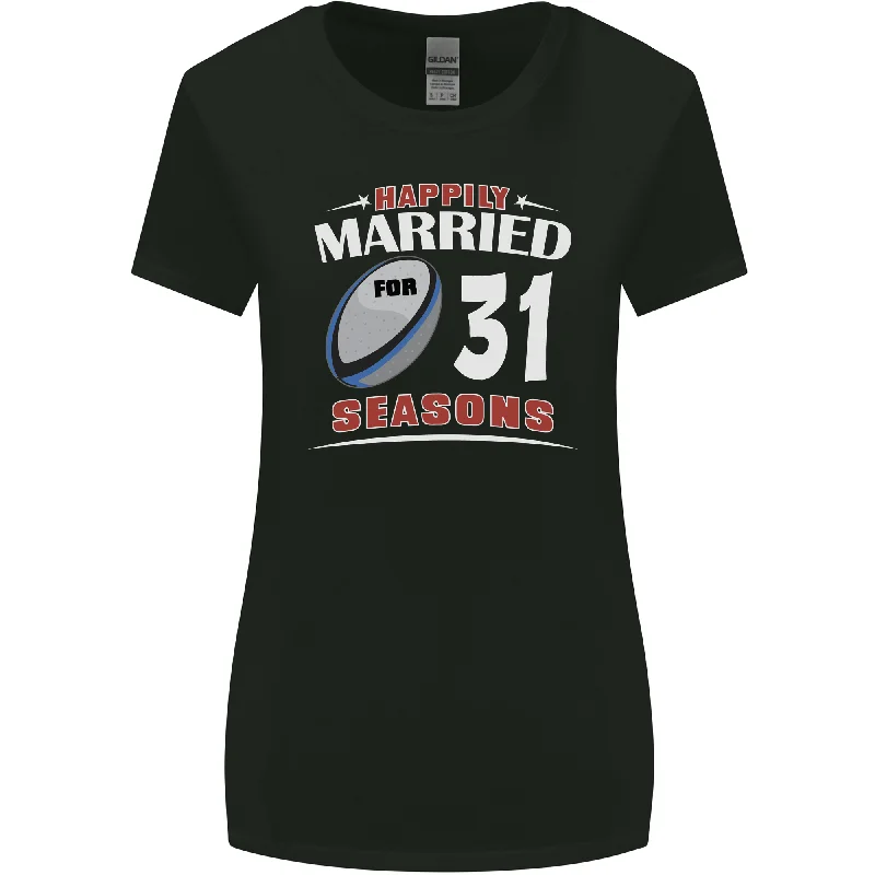 31 Year Wedding Anniversary 31st Rugby Womens Wider Cut T-Shirt Zippered Buttoned Snapped