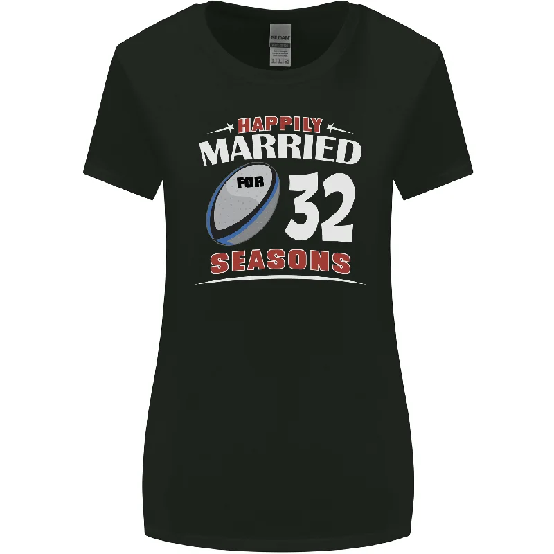 32 Year Wedding Anniversary 32nd Rugby Womens Wider Cut T-Shirt Silk Blend Satin Velvet