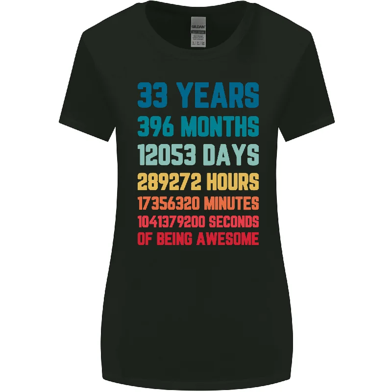 33rd Birthday 33 Year Old Womens Wider Cut T-Shirt Embroidered Appliqued Beaded