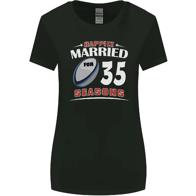 35 Year Wedding Anniversary 35th Rugby Womens Wider Cut T-Shirt Collared Crew Neck Turtle Neck