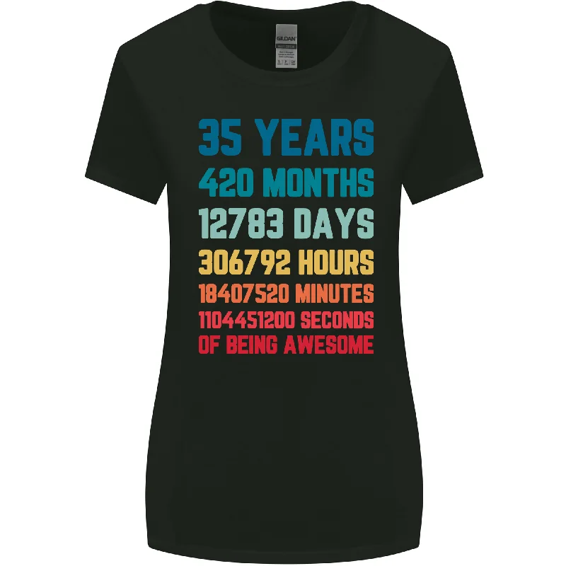 35th Birthday 35 Year Old Womens Wider Cut T-Shirt Collared Crew Neck Turtle Neck