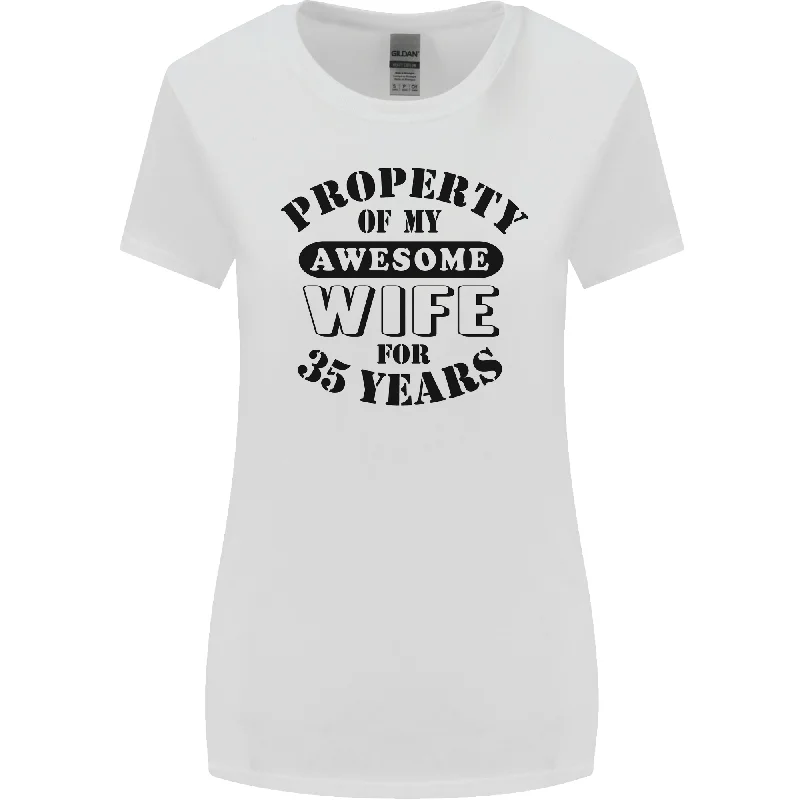 35th Wedding Anniversary 35 Year Funny Wife Womens Wider Cut T-Shirt Fleece Nylon Spandex