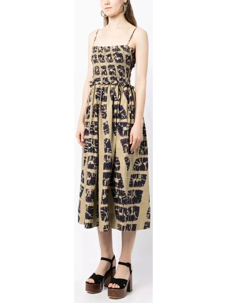 Abstract-Printed Sleeveless Cotton Midi Dress Cozy Spaghetti Strap Midi Dress